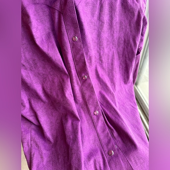 Wrangler Pearl Snap Suede Western Button Up Shirt Size Large Purple Pattern - Picture 3 of 10